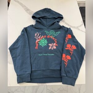 Unisex Blue Hoodie with Floral Design